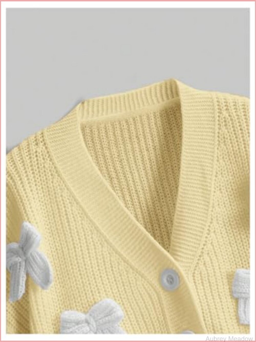 Women's V-Neck Bow Cardigan Sweater Button Down Long Sleeve Knit - Picture 3 of 5